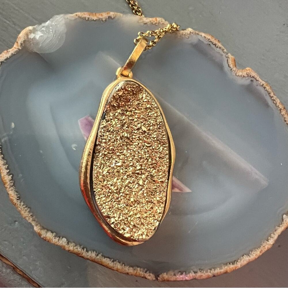 Marcia Moran Gold Plated Druzy Stone Pendant Necklace